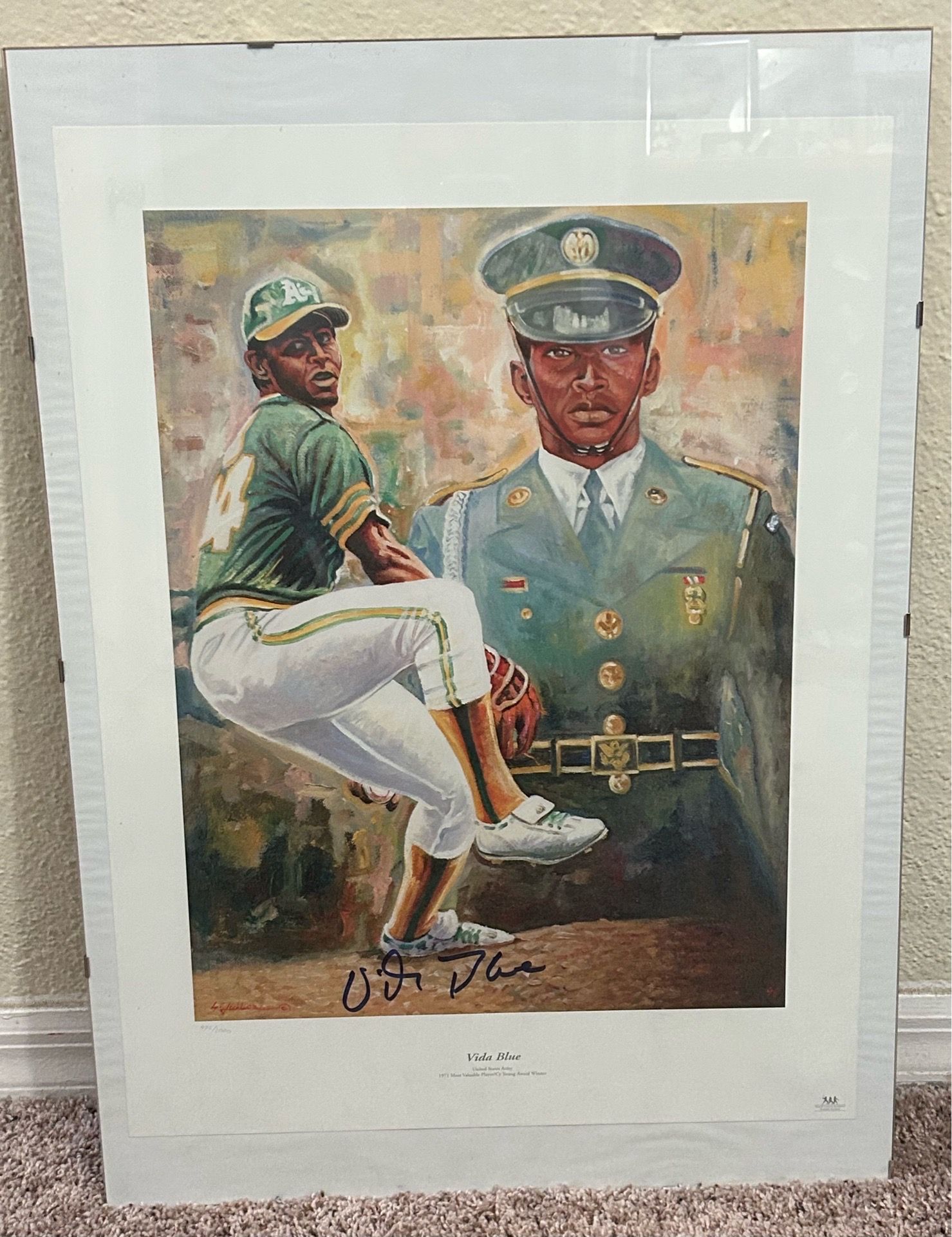 Vida Blue Autographed Rare Military Masterpiece