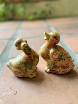 Floral Duck Figurines Set of Two