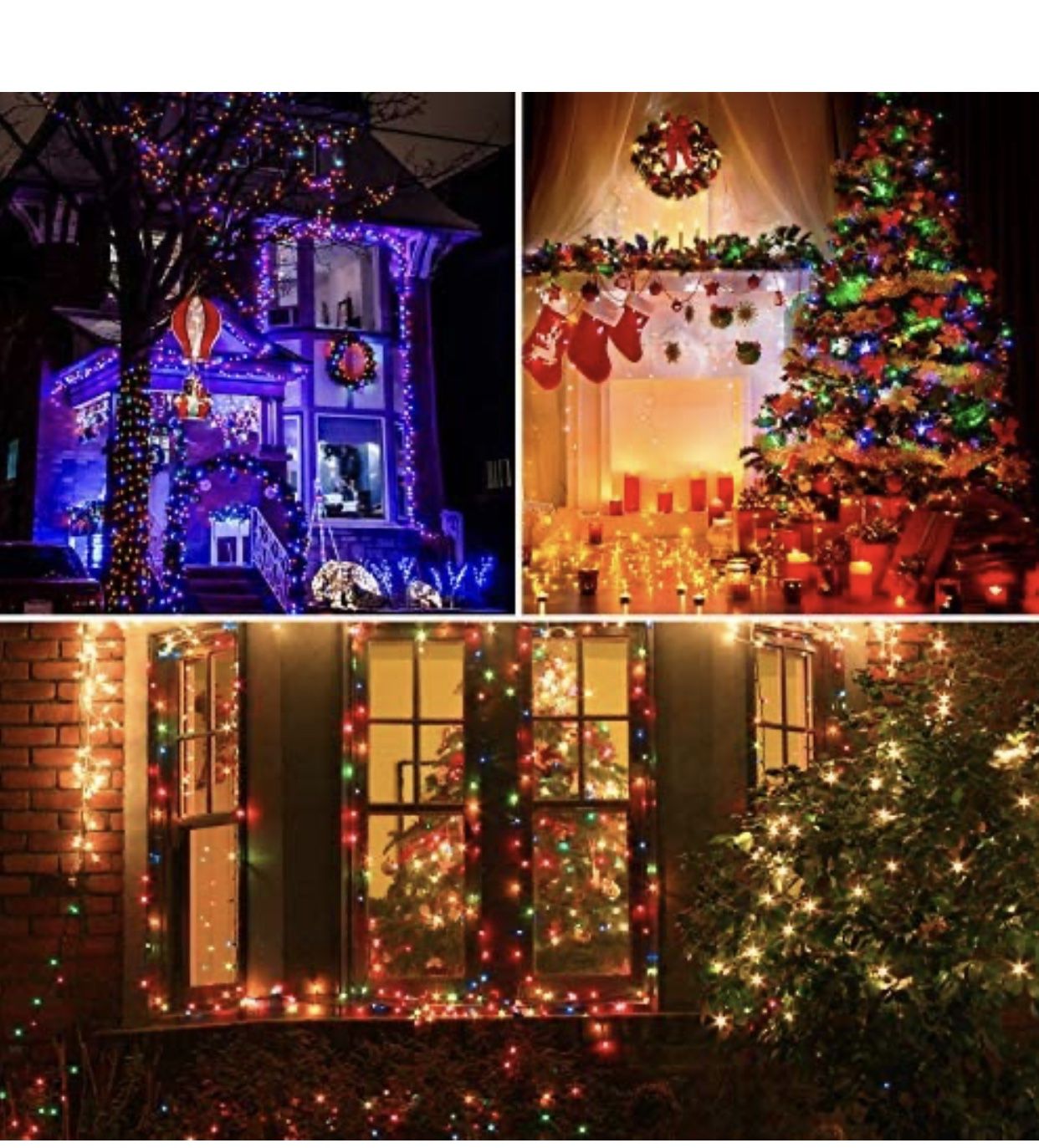 Waterproof LED Outdoor Christmas String Lights, LED UL Certified 8 Modes with End-to-End Plug, Indoor & Outside Fairy Light for Christmas Tree, Patio,