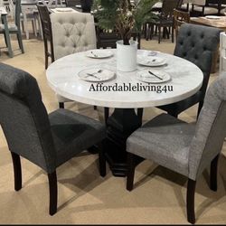 5 Pc Marble Dining Table Set Brand New In Box 
