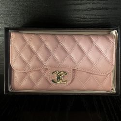 Chanel Pink Quilted Wallet With Gold Hardware