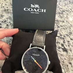 Woman’s Black Leather Coach Watch