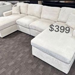 Beautiful Ivory U-shaped Corduroy Sectional Sofa Set