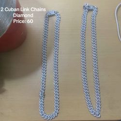 2 Iced Out Cuban Link Chain Necklaces