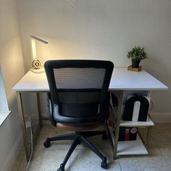 Teraves 47” Computer Desk with Shelves – White & Gold