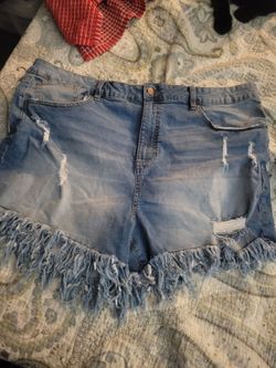 Plus size 25 Distressed Fringe Denim Jean Shorts