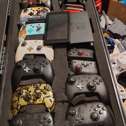 Nintendo Switch With The TV Docking Station Two Pairs Of Knuckles 11 Controllers 4 Super Nintendo Controllers Thumb Protectors 11 Downloaded Games .