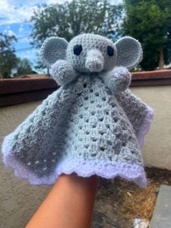 Crochet Elephant Baby Security Blanket 🩵🐘