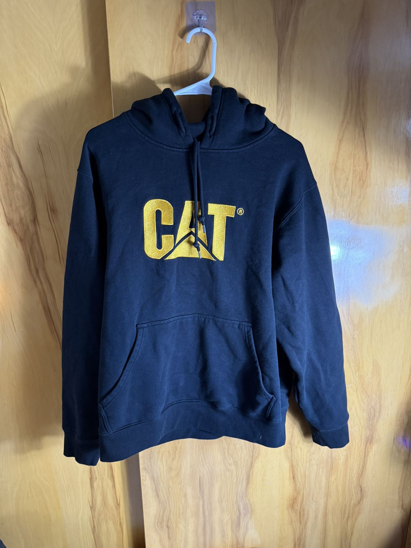 black Caterpillar (CAT) Trademark Pullover Hoodie with an embroidered yellow logo