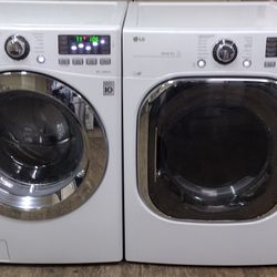 LG Elite White FrontLoad Washer & Electric Steam Dryer Set - Stackable & DownLoadable.