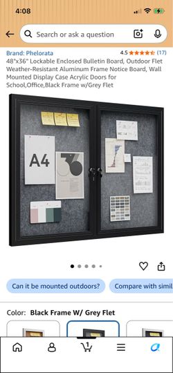 48"x36" Lockable Enclosed Bulletin Board, Outdoor Flet Weather-Resistant Aluminum Frame Notice Board, Wall Mounted Display Case Acrylic Doors