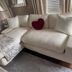 Ivory Ribbed Fabric Cloud Sectional Couch | Deep Seating + Chaise
