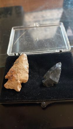 Two Stone Arrowheads in Display Case