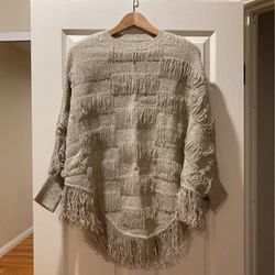 Grey sweater poncho with frills size s/m