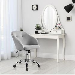 Velvet Desk Vanity Chair with Wheels Back Cute Small Swivel Comfy Computer Chair with Adjustable Height Tilt Angle Upholstered Accent Armchair for Bed