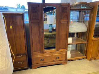 Vintage Armoire with Mirrored Door and Carved Corners