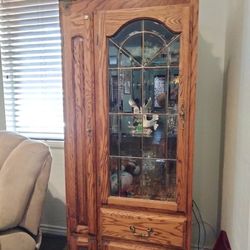Oak Large China Cabinet Comes In Two Pieces Glass Front Glass Shelves Locks Where You Put Your CDs Doors And Drawers Open No Problems With Anything Al