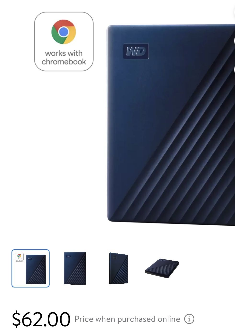 WD 2TB Drive for Chromebook USB 3.2 Gen 1, 2.5" Portable External Hard Drive HDD - WDBB7B0020BBL-WEWM