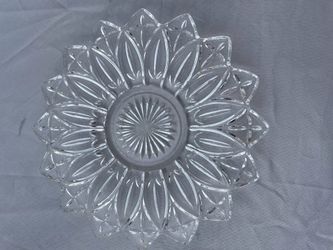 Vintage Clear Pressed Glass Daisy Sunflower Dessert Plates Set of 2