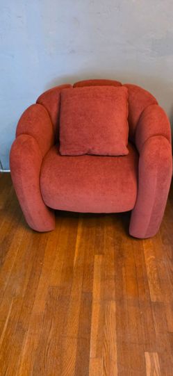 Brand new red barrel accent chair. Out of the box for pictures