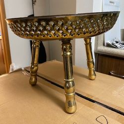 Antique Brass Stool Etched Metal Tribal Art Foot Warmer