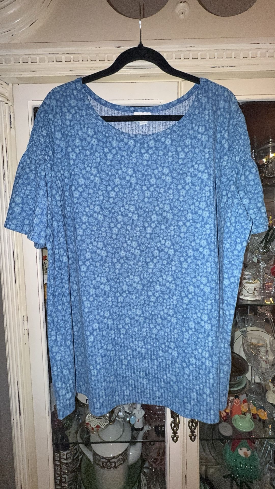 LuLaRoe Blue Floral Stephanie Top - Woman’s Size 2XL