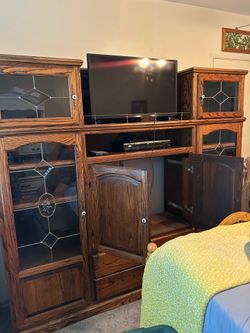 FREE Oak Wood Entertainment Center Wall Unit