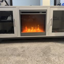 Walker Edison Avenue Fireplace TV Stand Console in White with Metal Legs (Move Out by mid December)