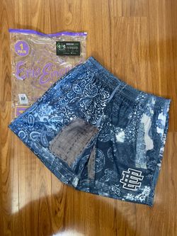 Eric Emanuel Size Medium Men's Blue Paisley Mesh Shorts Drawstring Elastic Waist