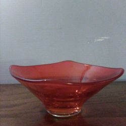Vintage Hand Blown Epic Persimmon Glass Bonbon Dish Viking