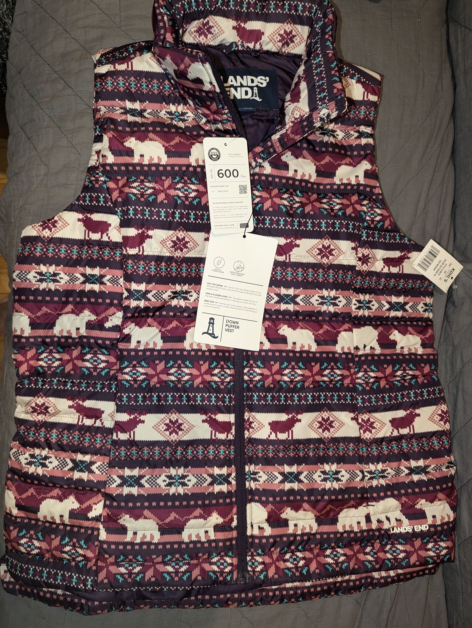 Lands End Women’s Down Feather Puffer Vest, Size Medium, Brand New With Tags!