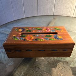 Vintage Handpainted Laquered Kleenex Wooden Box 