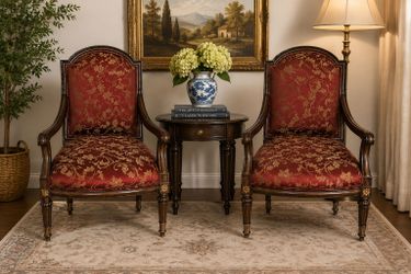 Pair of Vintage Marge Carson Hollywood Regency Upholstered Arm Chairs