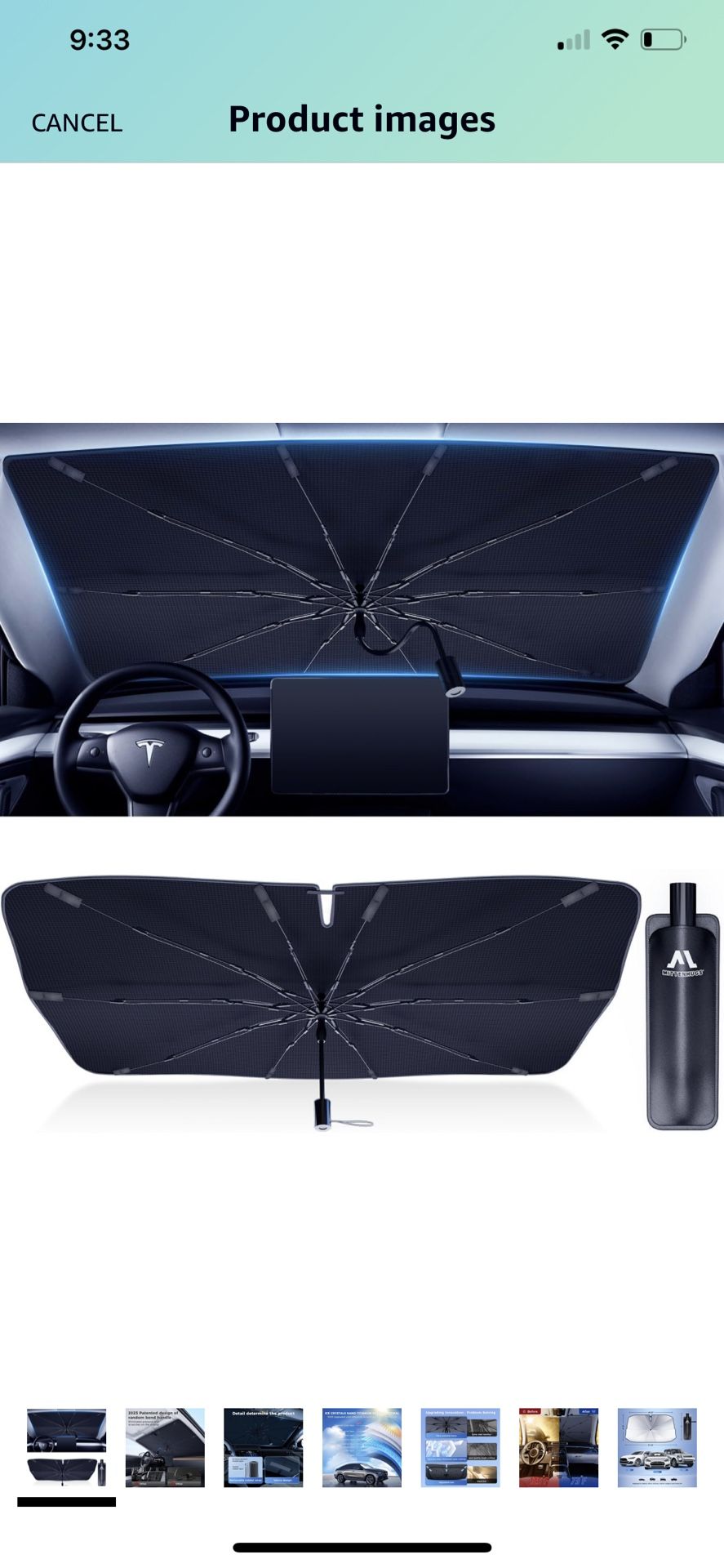 Windshield Sun Shade Umbrella, [2023 Upgraded] Car Sun Shade Windshield Block UV Rays, Car Windshield Sun Shade Fiberglass & 360°Rotation Bendable Han