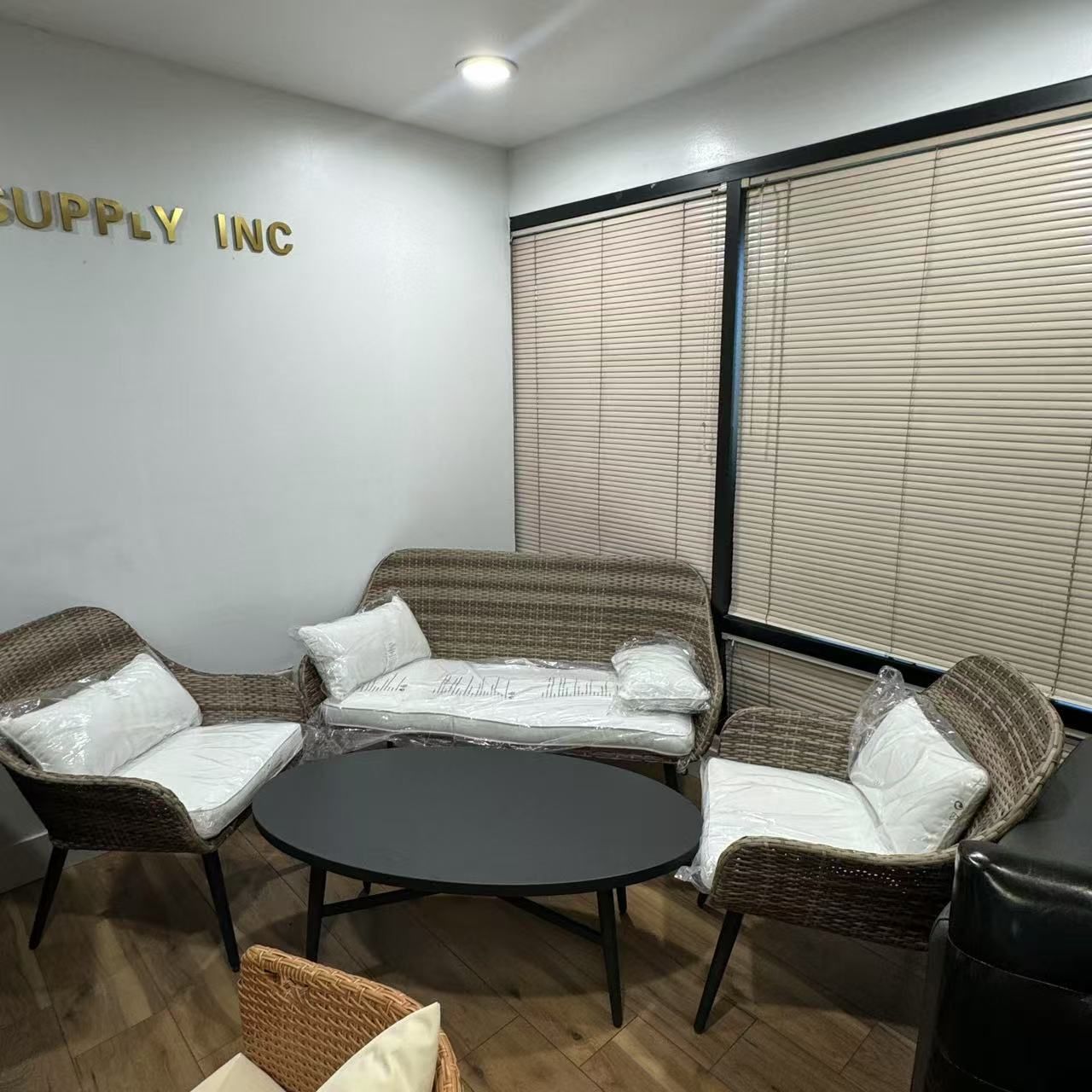 Wicker Patio Sofa Set – 4pcs Rattan Chairs w/ Table – $300