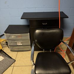  Professional Barber Stylist Station – Hydraulic Black Chair with 3-Drawer Storage