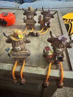 Highland Cow Shelf Sitter Figurines Set of 4