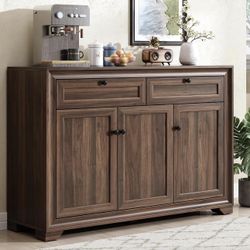 ONBRILL 48 Inches Sideboard Buffet Cabinet with Storage, Farmhouse Sideboard with 2 Drawers and 3 Doors, Wood Coffee Bar Cabinet with Adjustable Shelv