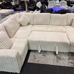 Snow White Corduroy Sectional Sleeper// In Stock// Same Day Delivery// 0 Down Payment.     Option