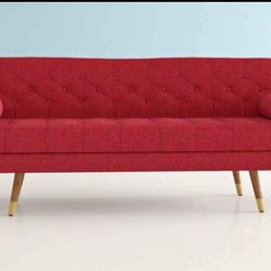 Aidan Mid Century Modern Tufted Fabric Sofa red
