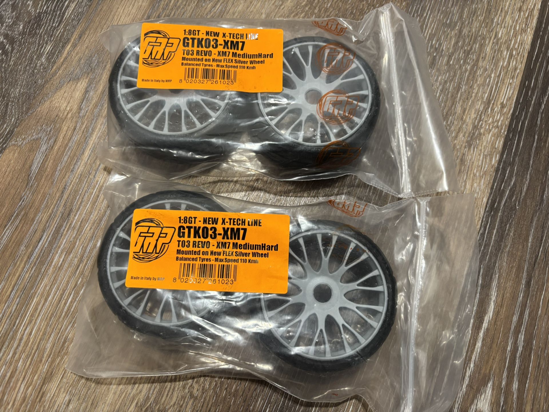 GRP GTK03-XM7 1:8 GT T03 REVO XM7 Medium Hard Tires w/20 Spoked Silver Wheel (4)
