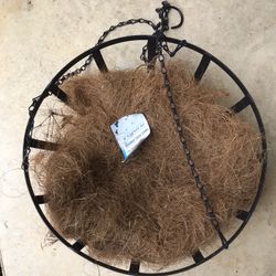Black Hanging Basket with Faux Grass