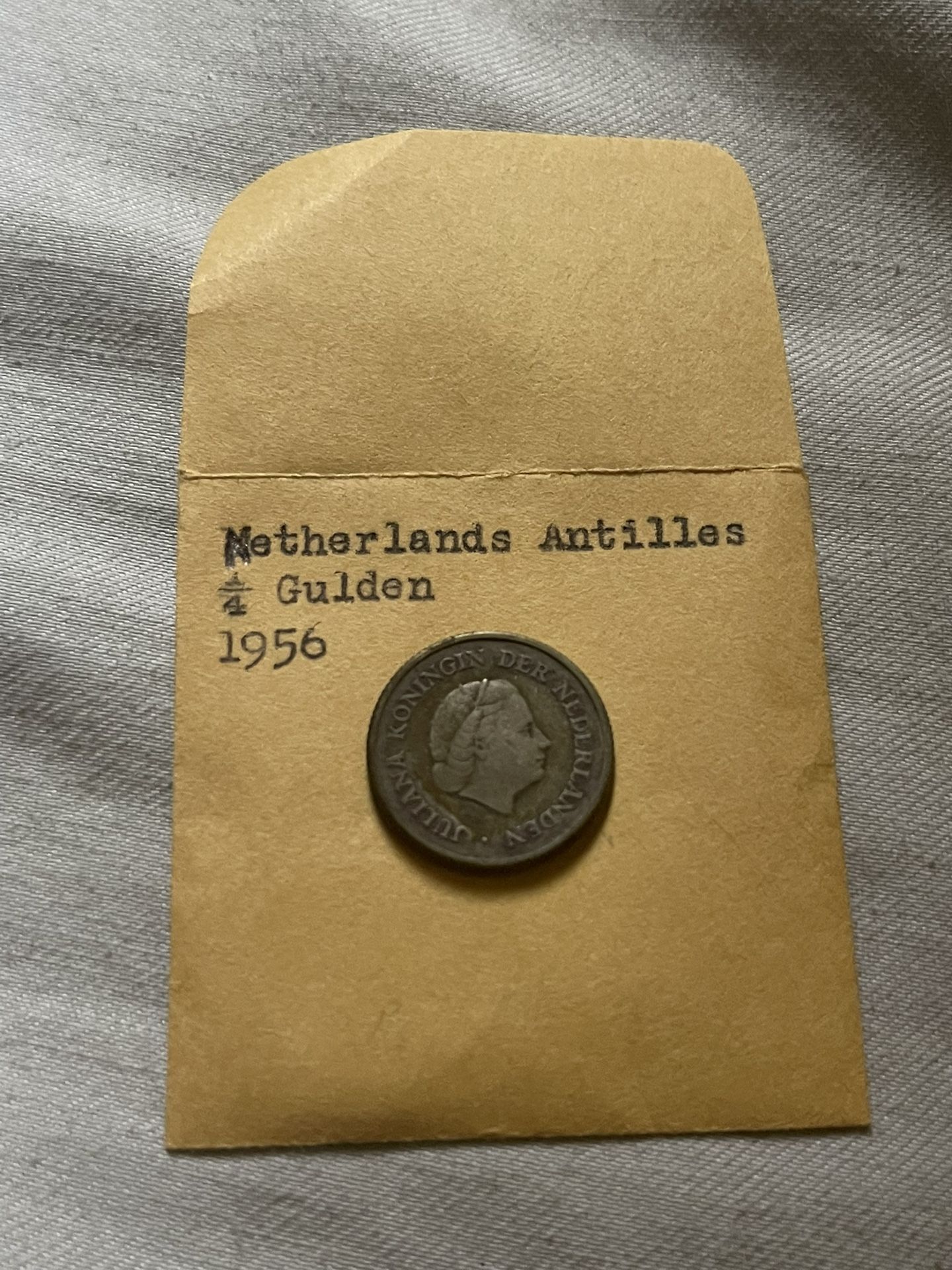 1956 Netherlands QUEEN Juliana SILVER 1/4 Old Gulden Coin of ANTILLES