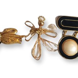 Five Elegant Gold Tone Designer Brooches