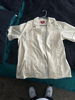 Cream Guayabera Short Sleeve Button-Up Shirt