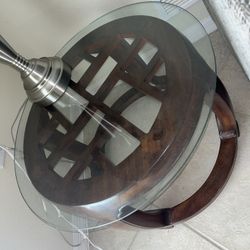 Round Glass-Top Side Table w/ Lamp Included
