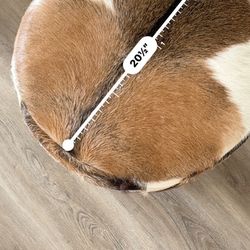 Round Stool in Genuine Cowhide with Solid Wood Legs – Rustic Chic Style