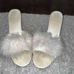 White Feathered Kitten Heels 