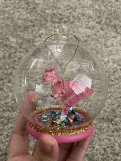 Pink Dinosaur Globe Christmas Ornament
