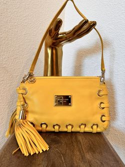 Michael Kors Yellow Leather Astor Grommet Tassel